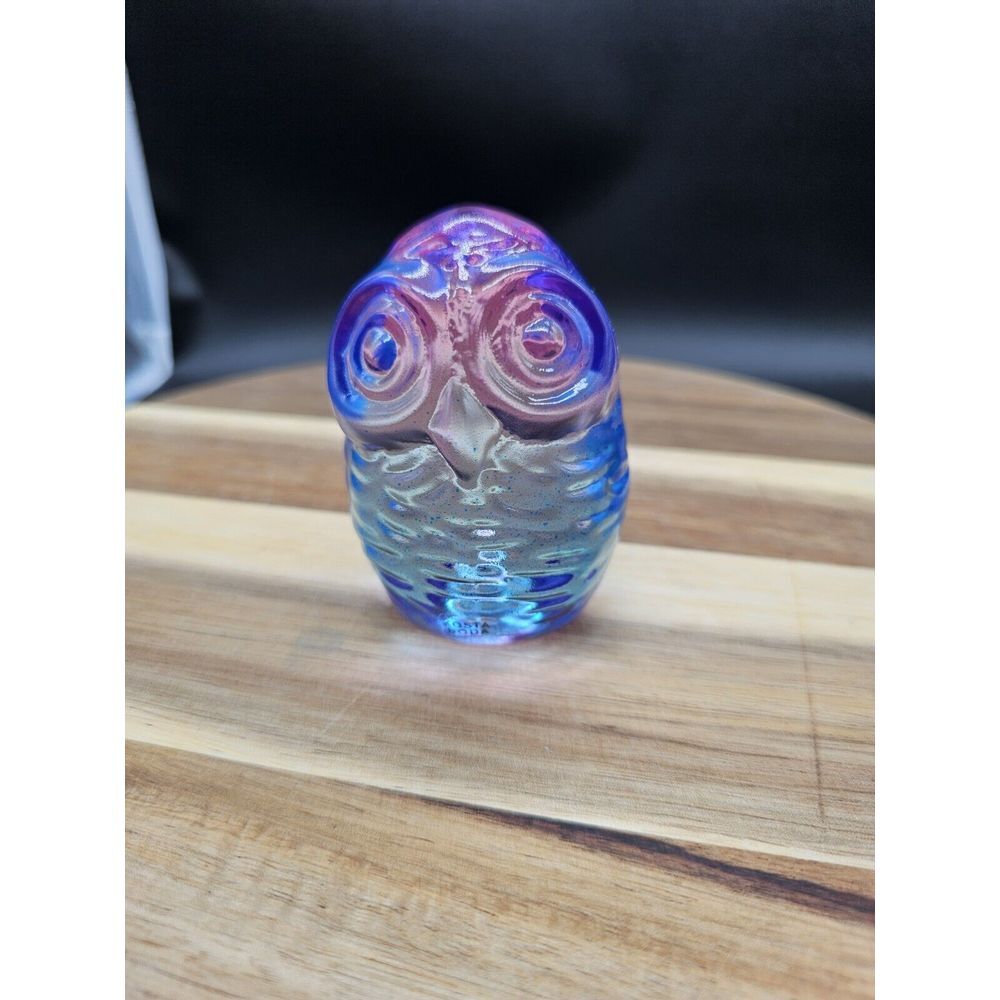 Kosta Boda Wide Life Baby Owl Glass Paperweight Figurine Blue Pink New In Box